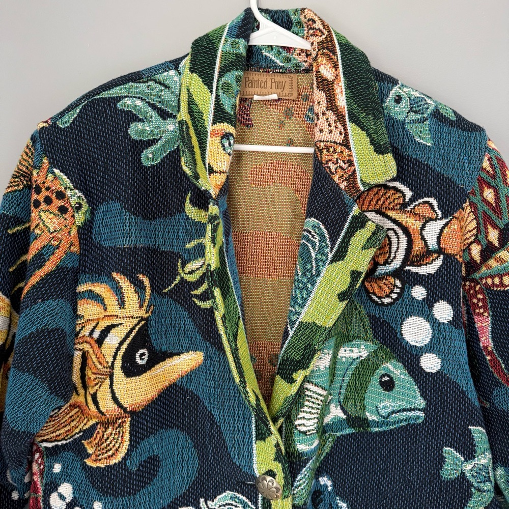 Vintage Pony Woven Tropical Fish Ocean Tapestry Jacket - Picture 2 of 9